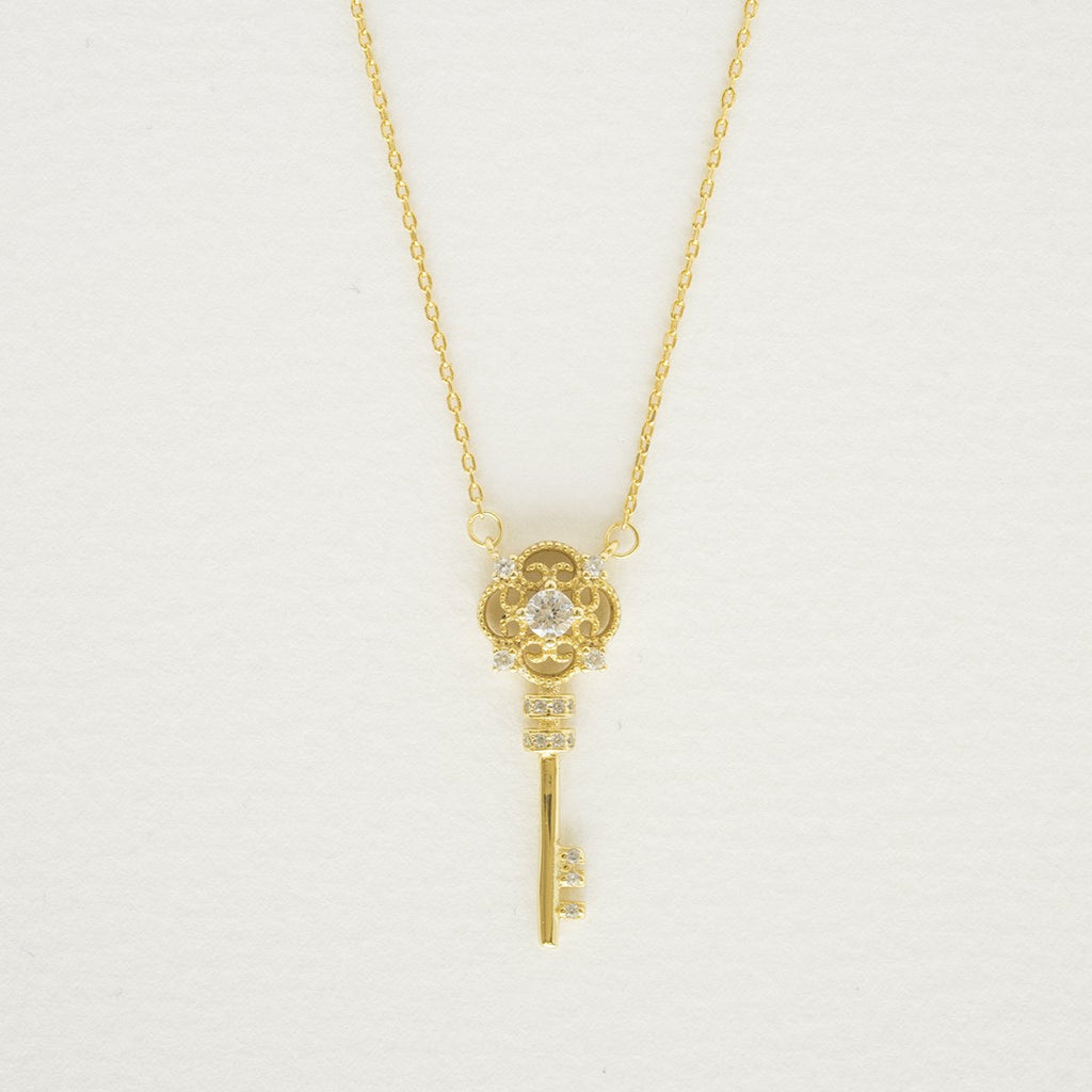 Diamond Clover Fortune Key Pedant Necklace