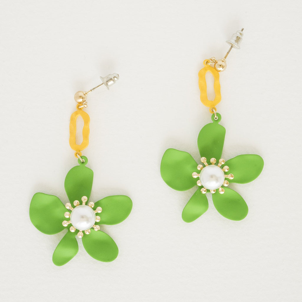 Green Butterfly Flower Drop Earrings