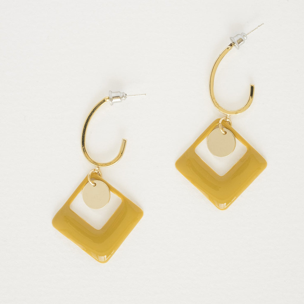 Khaki Double Squares Drop Earrings